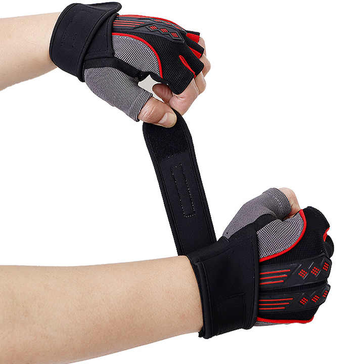 M Red Fingerless Workout Gloves with Wrist Support - Non-Slip view 5