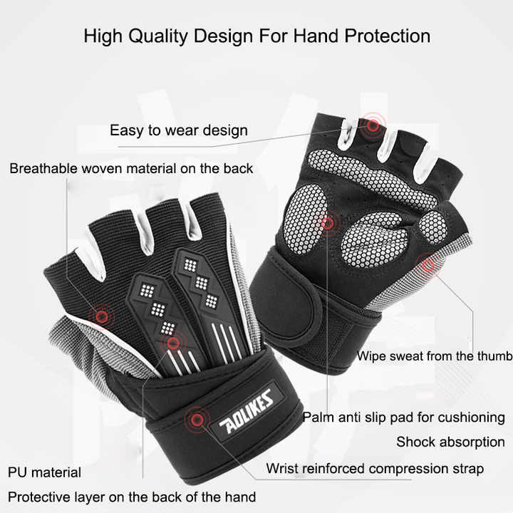 L Red Fingerless Workout Gloves with Wrist Support - Non-Slip view 4
