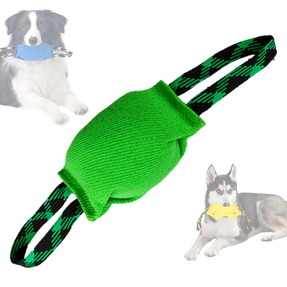 Green Durable Dog Tug Toy with 2 Handles - Interactive Bite Pillow for