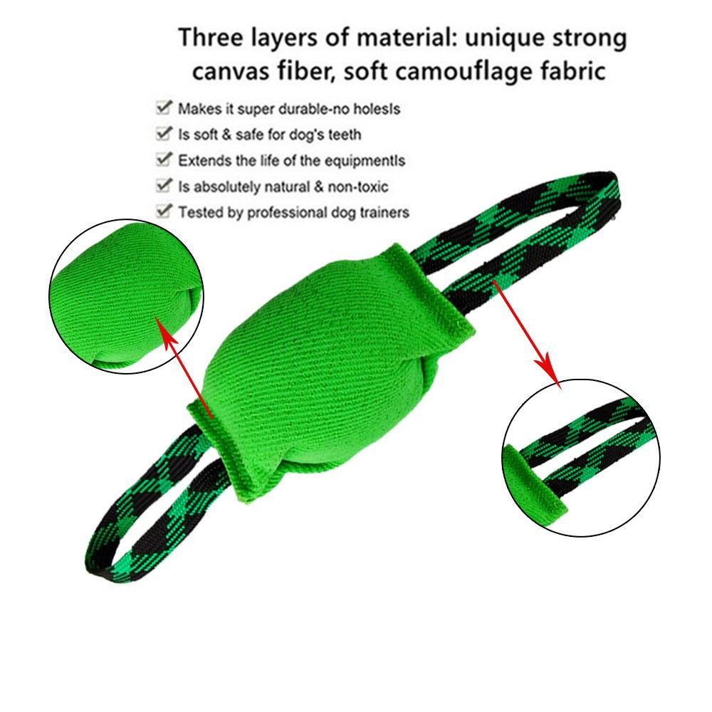 Green Durable Dog Tug Toy with 2 Handles - Interactive Bite Pillow for view 3