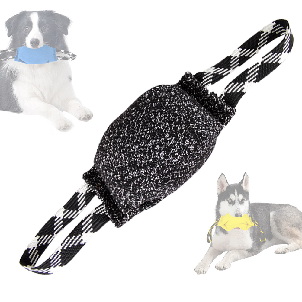 Black Durable Dog Tug Toy with 2 Handles - Interactive Bite Pillow for