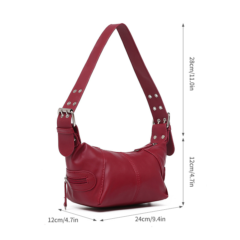 Red PU Leather Zippered Shoulder Bag – Retro European Style Crossbody and view 6