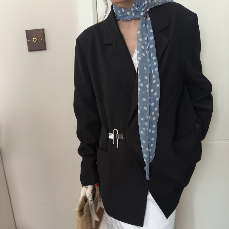 2 Pcs Blue Dot Pattern Rose Flower Thin Scarf – Elegant and Versatile Neck view 5