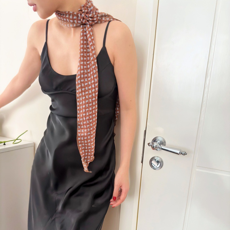 2 Pcs Light Grey Plaid Pattern Rose Flower Thin Scarf – Elegant and Versatile view 5