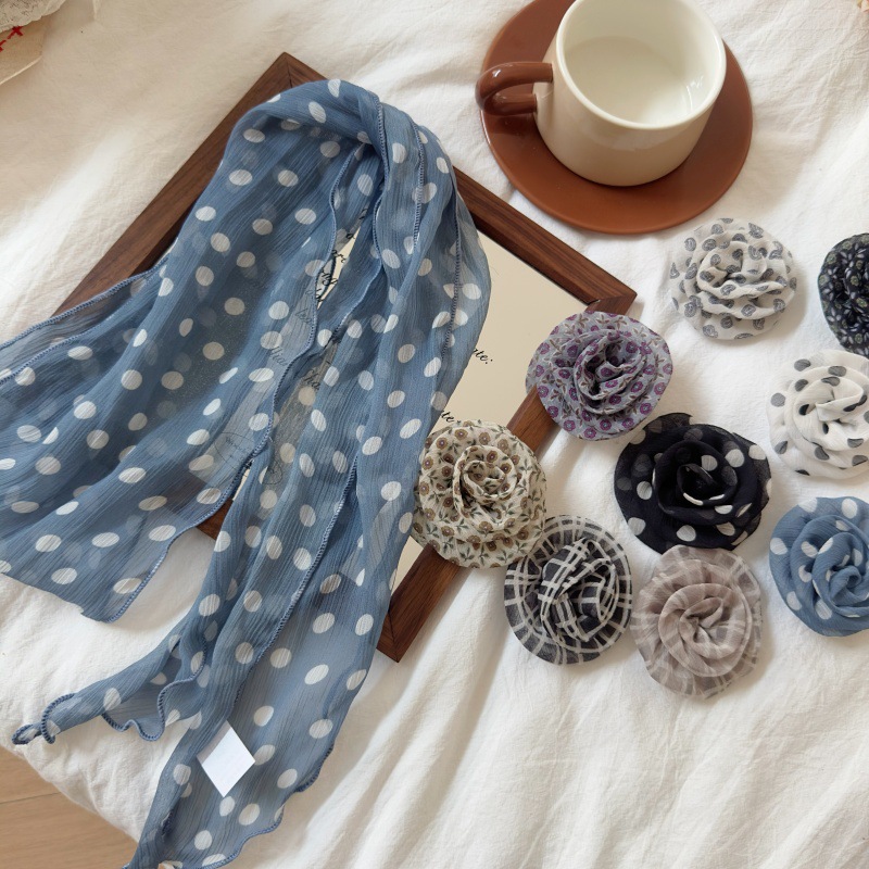 2 Pcs Brown Fruit Pattern Rose Flower Thin Scarf – Elegant and Versatile Neck view 3
