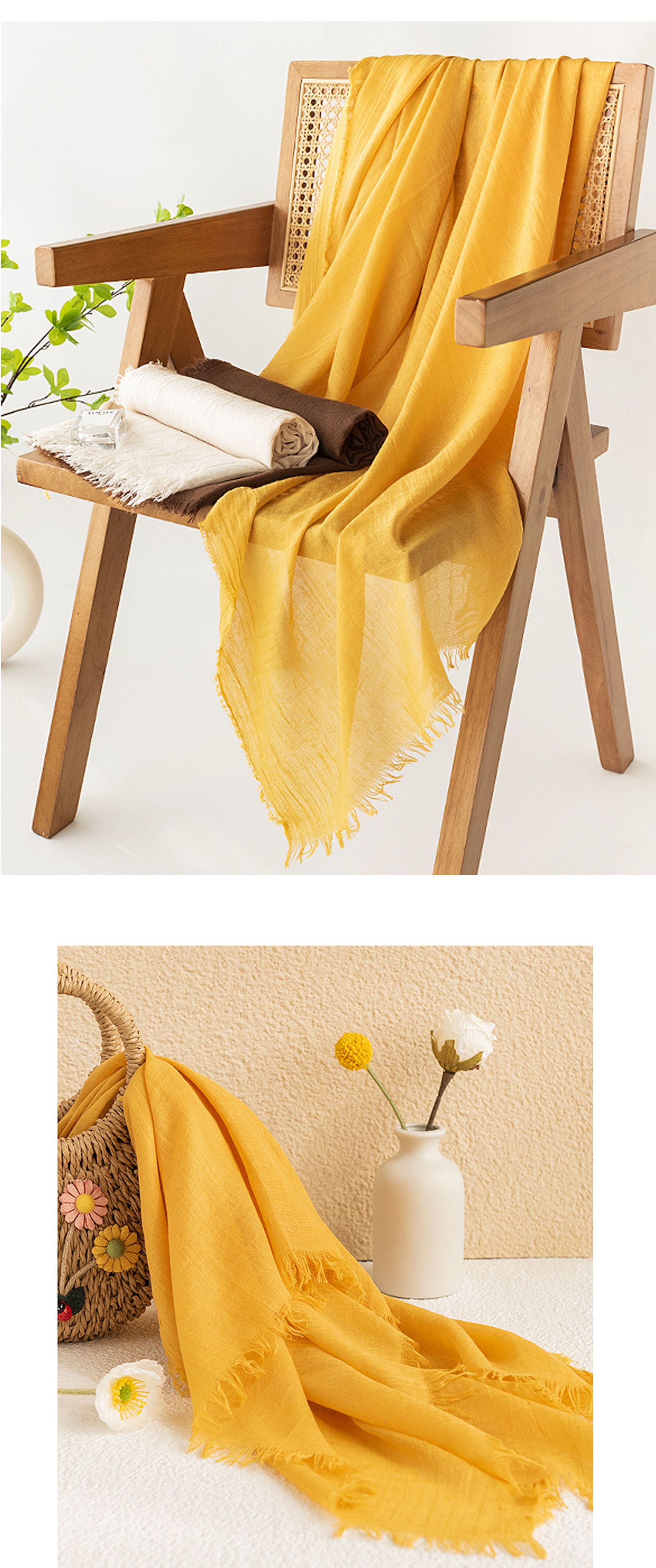 Yellow Cotton and linen scarves - Elegant view 2