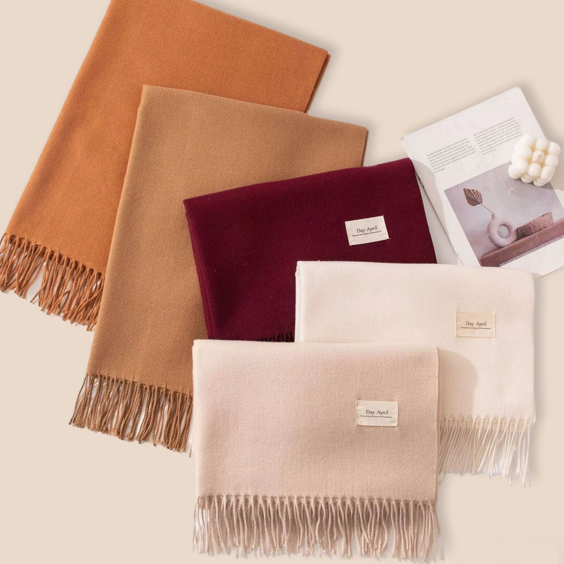 Oatmeal Autumn & Winter Korean-Style Women's Cashmere-Like Scarf – Solid Color view 3