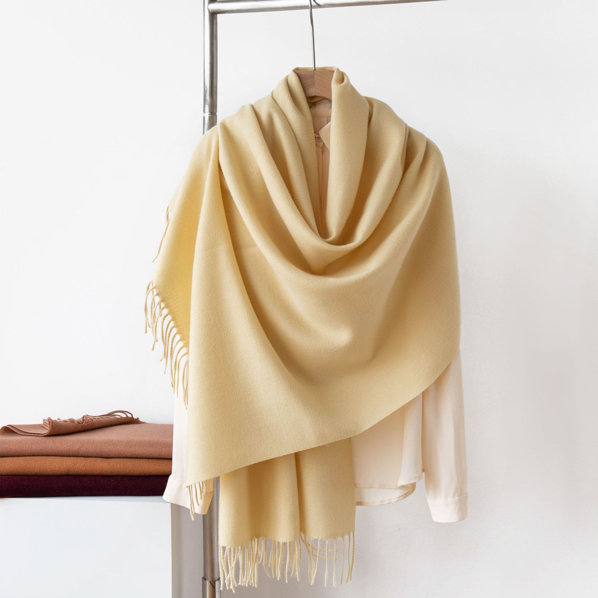 Purple Autumn & Winter Korean-Style Women's Cashmere-Like Scarf – Solid Color view 4