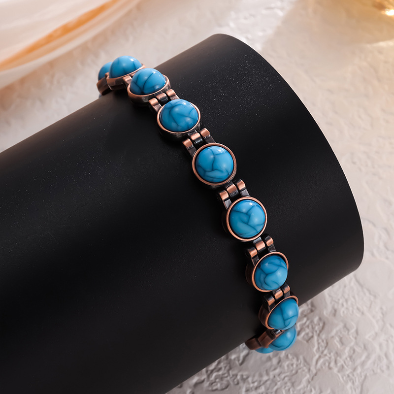 Vintage-Inspired Women's Copper-Tone Magnetic Bracelet – Turquoise Accent view 3