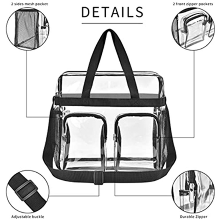 Grey Clear Multi-Pocket Tote Bag – Waterproof & Organized Carryall with Front view 6