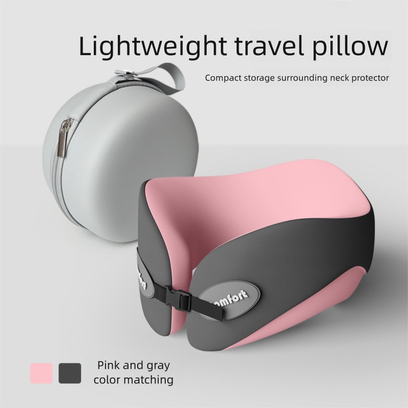 Pink and gray Memory Foam U-Shaped Travel Neck Pillow – Ergonomic Support for