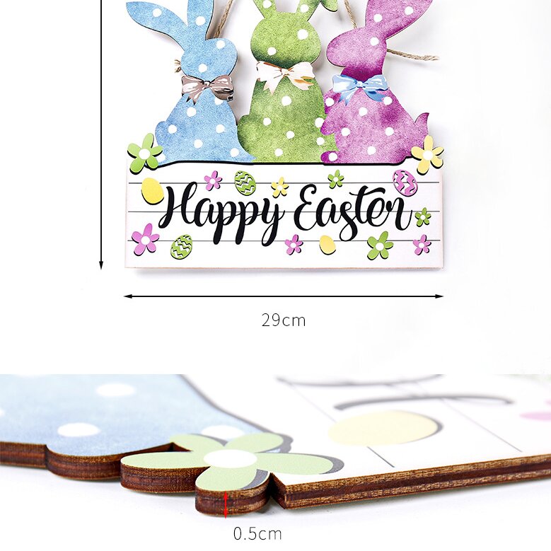 Coffee color 2-Pack Easter Bunny Wooden Sign – Colorful Wooden Hanging Decor view 4