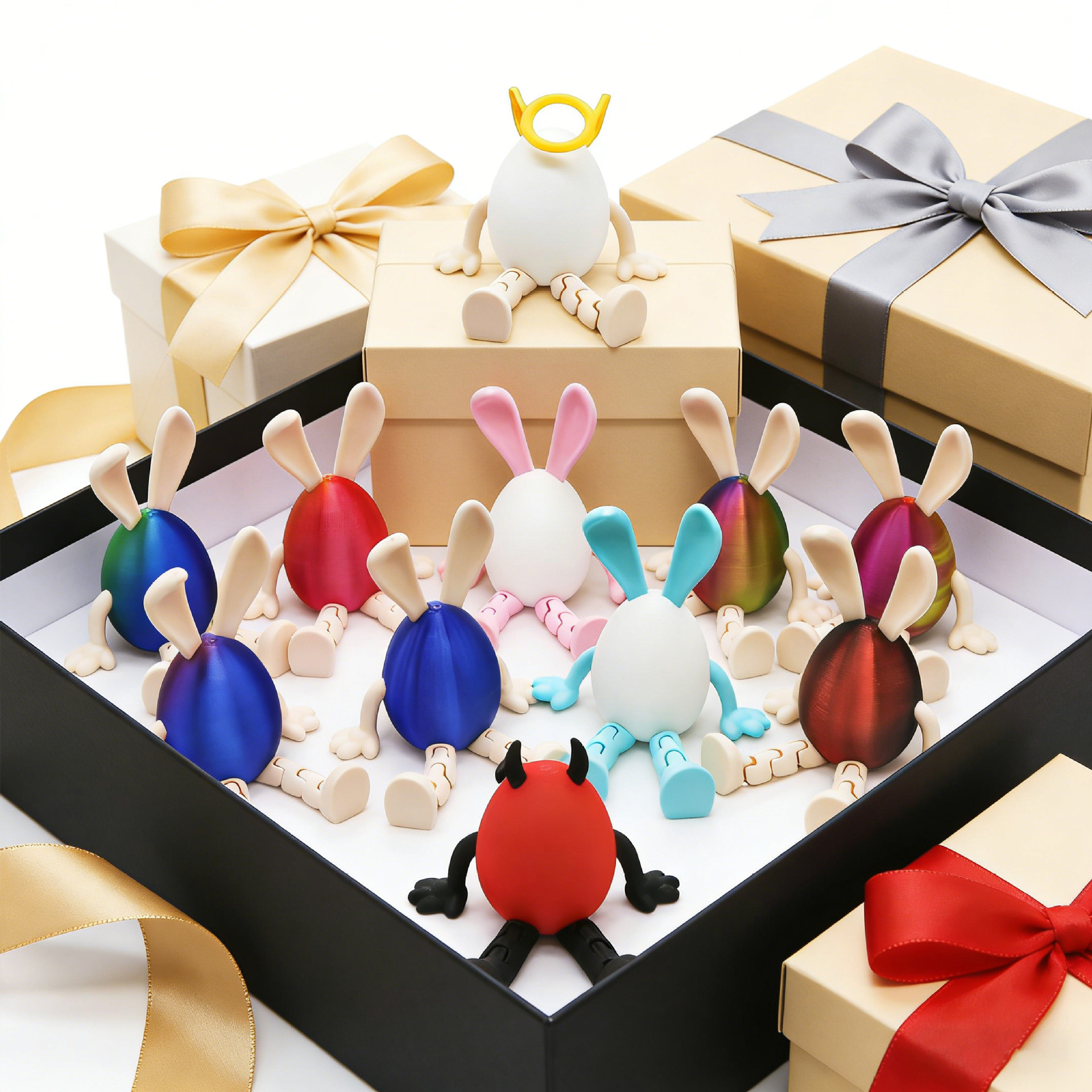3-Piece Blue rabbit-ear white egg Easter Figurine Set – Identical Poseable view 4
