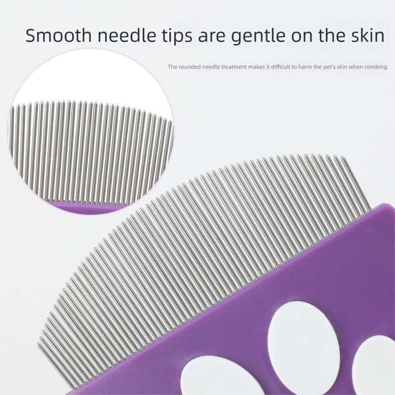 Purple Pet Grooming Comb – Fine-Toothed Flea Remover with Non-Slip Grip for view 2