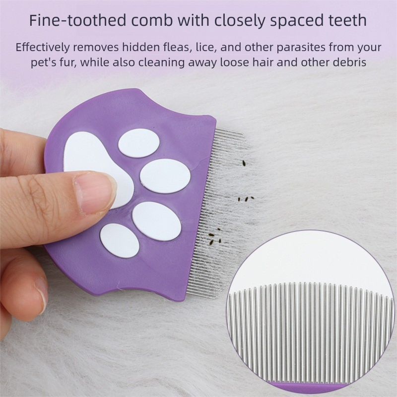 Purple Pet Grooming Comb – Fine-Toothed Flea Remover with Non-Slip Grip for view 4