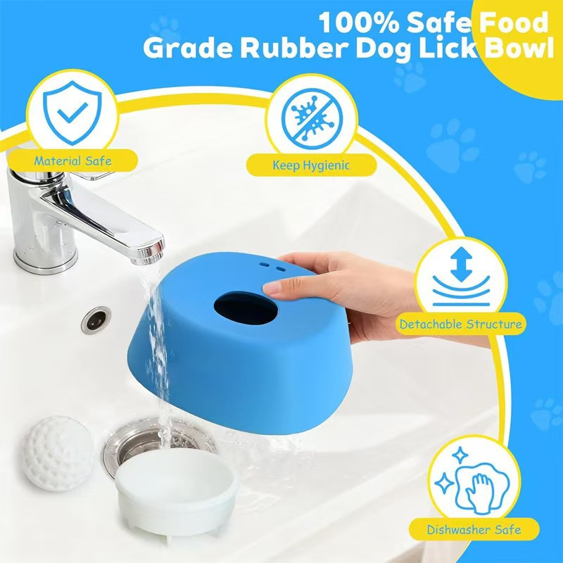 Blue bowl, orange ball Slow Feeding Dog Bowl with Built-In Rolling Ball view 4
