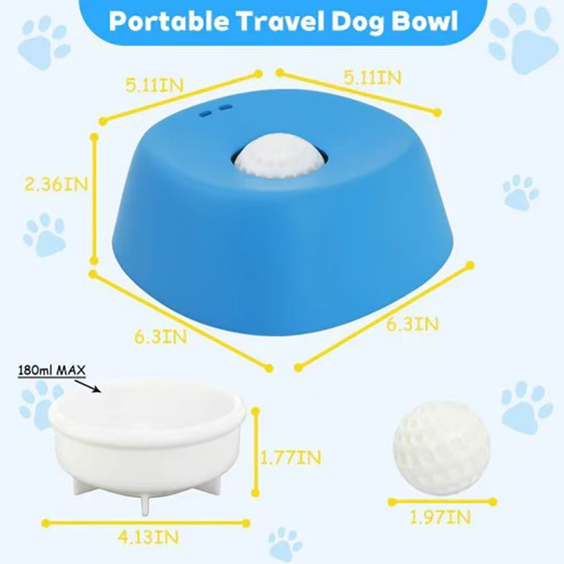 Blue bowl, white ball Slow Feeding Dog Bowl with Built-In Rolling Ball view 6
