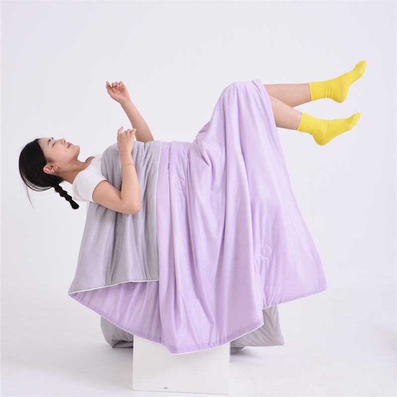 Purple and gray Cooling Summer Quilt with Ice Silk Fabric Lightweight