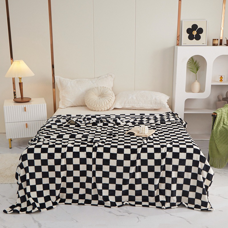 Green and white checkered pattern Double-Sided Plaid Fleece Blanket view 2
