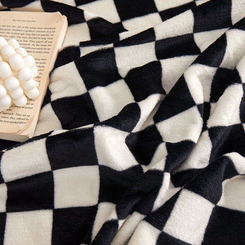 Green and white checkered pattern Double-Sided Plaid Fleece Blanket view 3