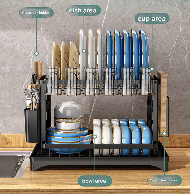 White Foldable Dish Rack with Drain Tray view 2