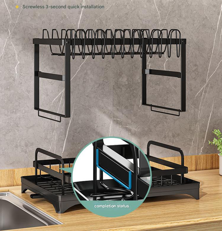 White Foldable Dish Rack with Drain Tray view 6