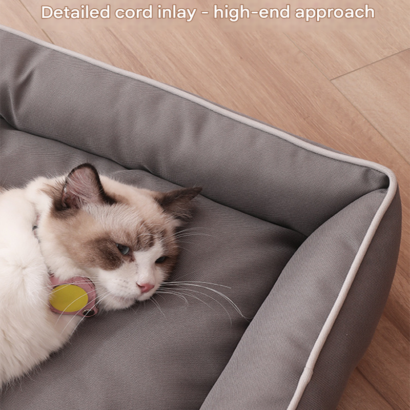 Light grey Rectangular Pet Bed with Removable Cooling Mat – Durable 600D view 5