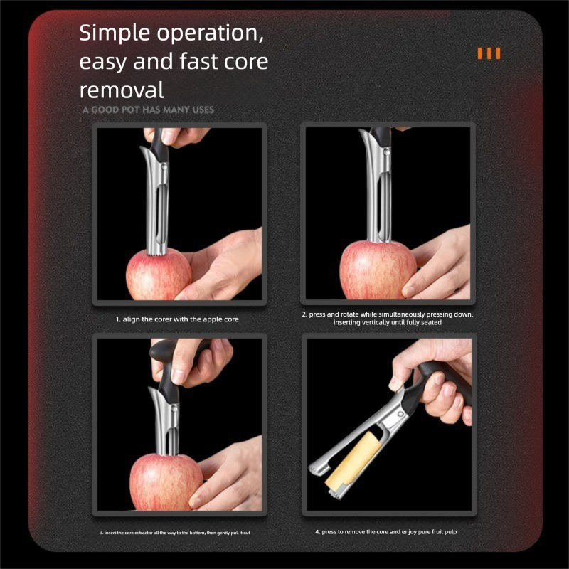 Black Set of 2 Stainless Steel Apple Corers – Heavy-Duty Fruit Core Remover view 5