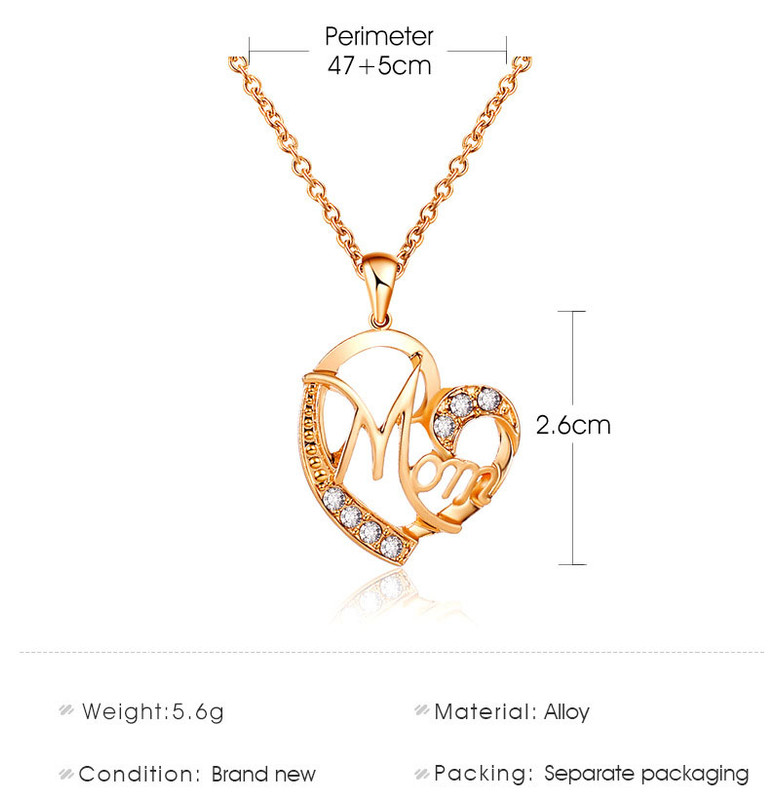 Yahai MOM Heart Pendant Necklace with Rhinestones - Adjustable 47+5cm Chain view 5