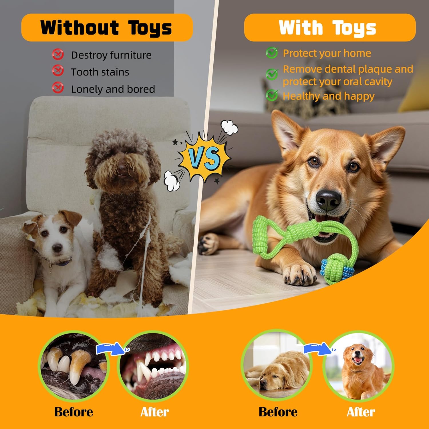 7-Piece Green Durable Cotton Rope Dog Toy Set - Washable Knotted Ball & Tug view 3