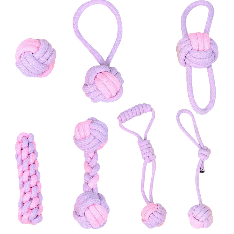 7-Piece Purple and pink Durable Cotton Rope Dog Toy Set - Washable Knotted