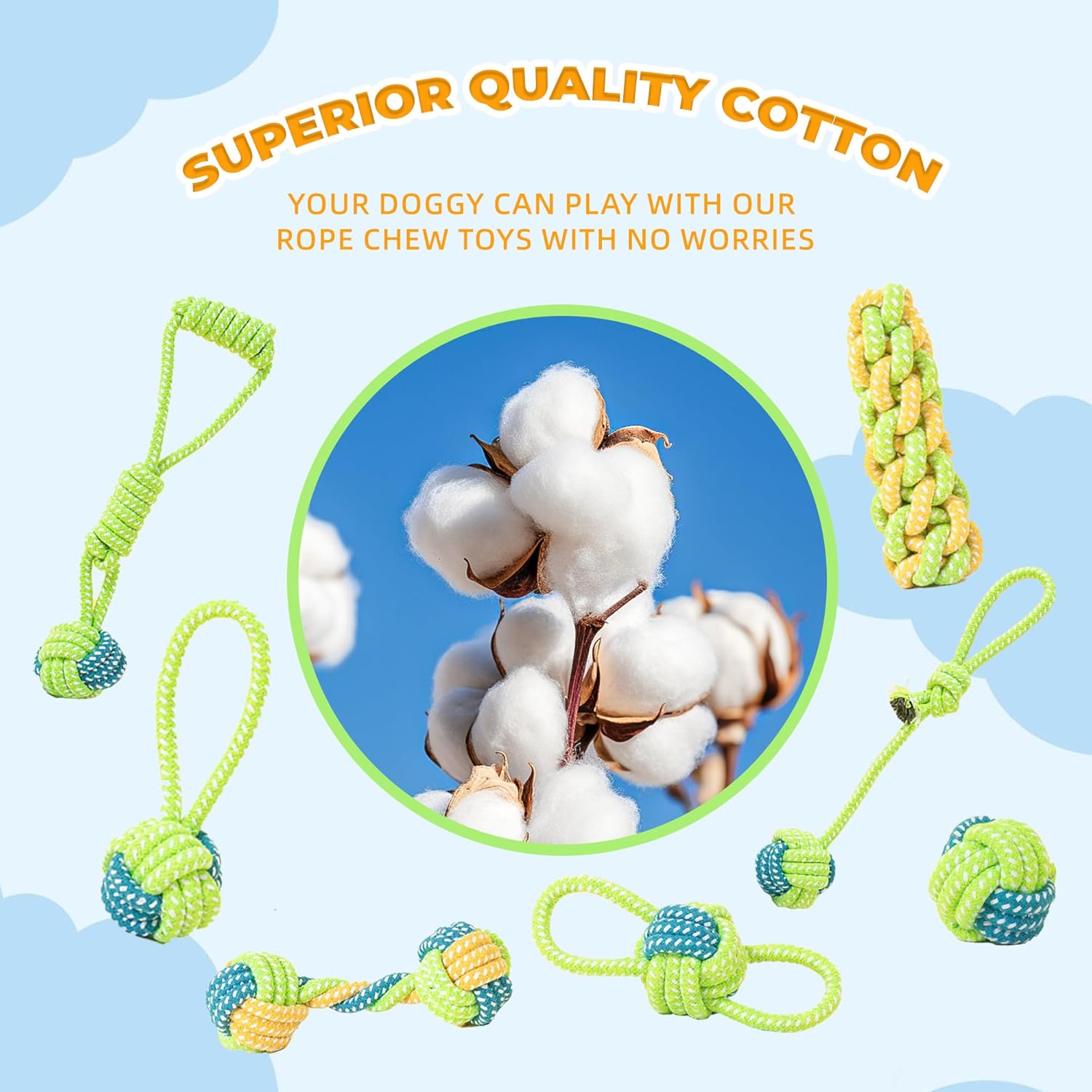 7-Piece Purple and pink Durable Cotton Rope Dog Toy Set - Washable Knotted view 6