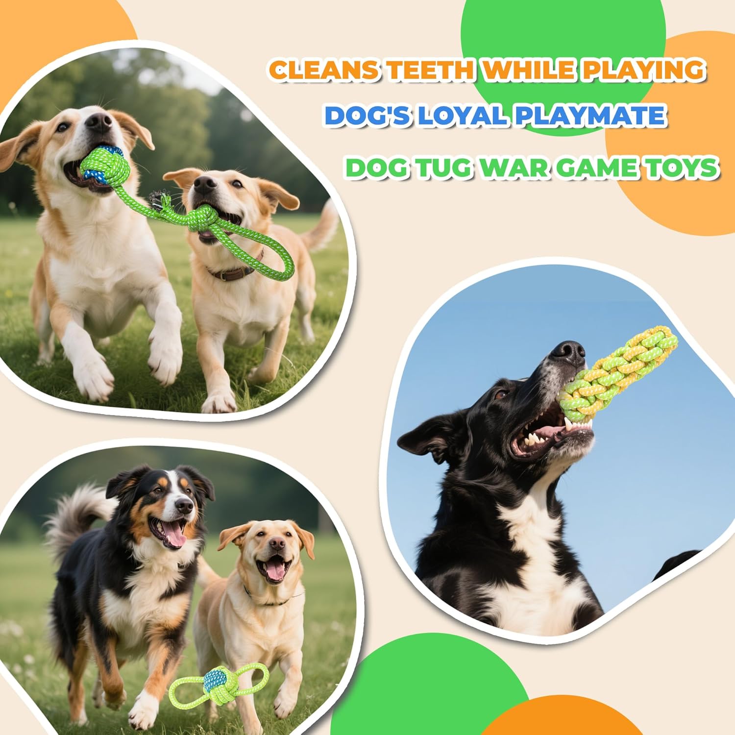 7-Piece Yellow and pink Durable Cotton Rope Dog Toy Set - Washable Knotted view 3