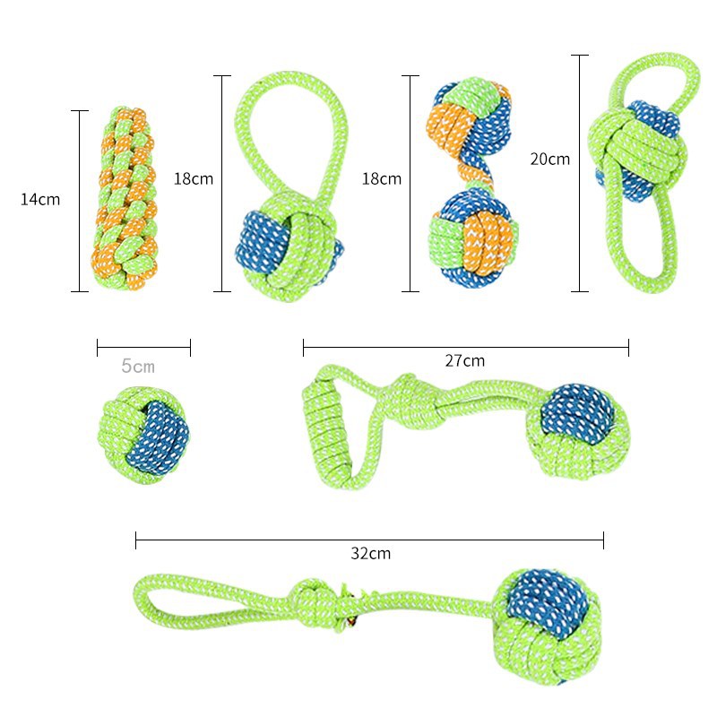 7-Piece Red and Green Durable Cotton Rope Dog Toy Set - Washable Knotted Ball view 2