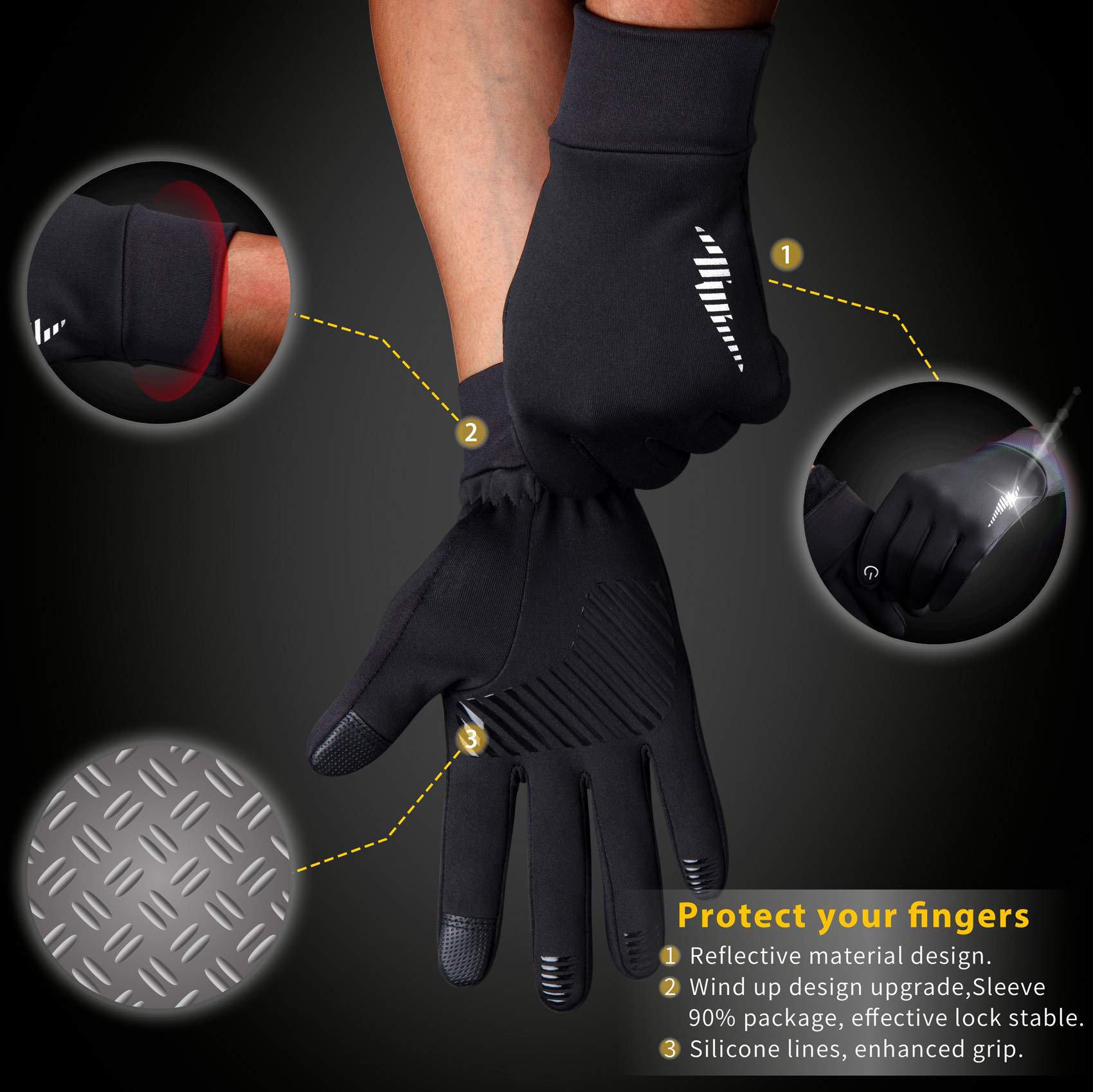 Grey Windproof Thermal Sports Gloves with Touchscreen Fingertips & Anti-Slip view 3