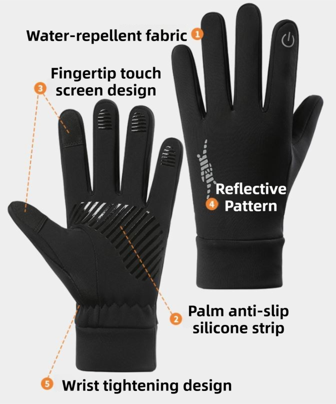Grey Windproof Thermal Sports Gloves with Touchscreen Fingertips & Anti-Slip view 2