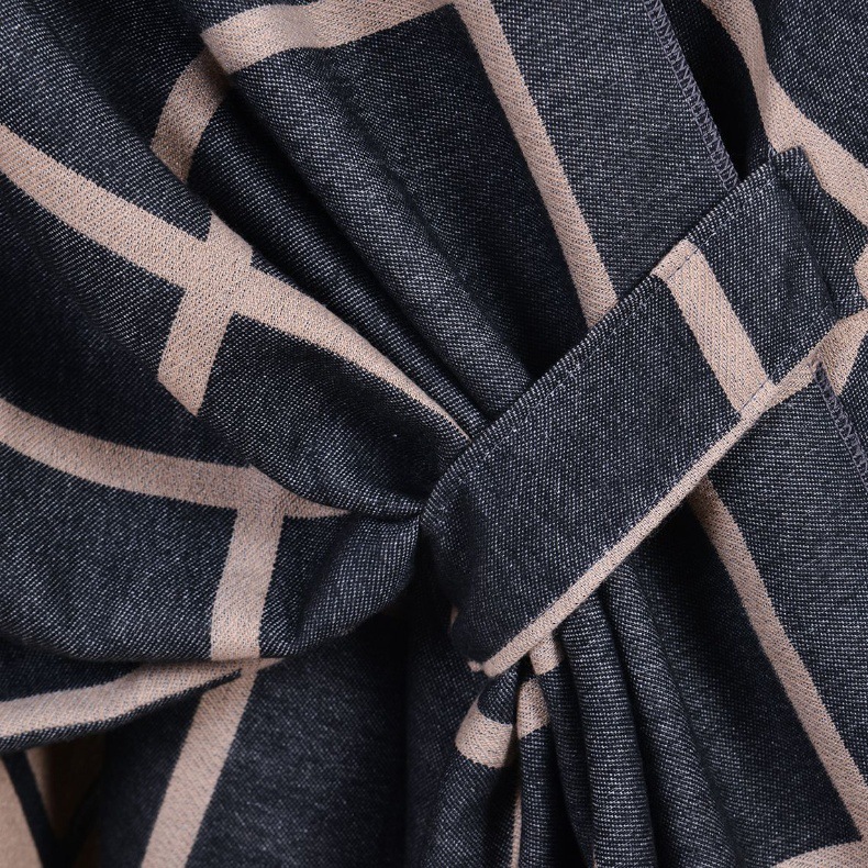 Grey Elegant Check Knit Travel Shawl with Stylish Side-Slit Design - Fall & view 3