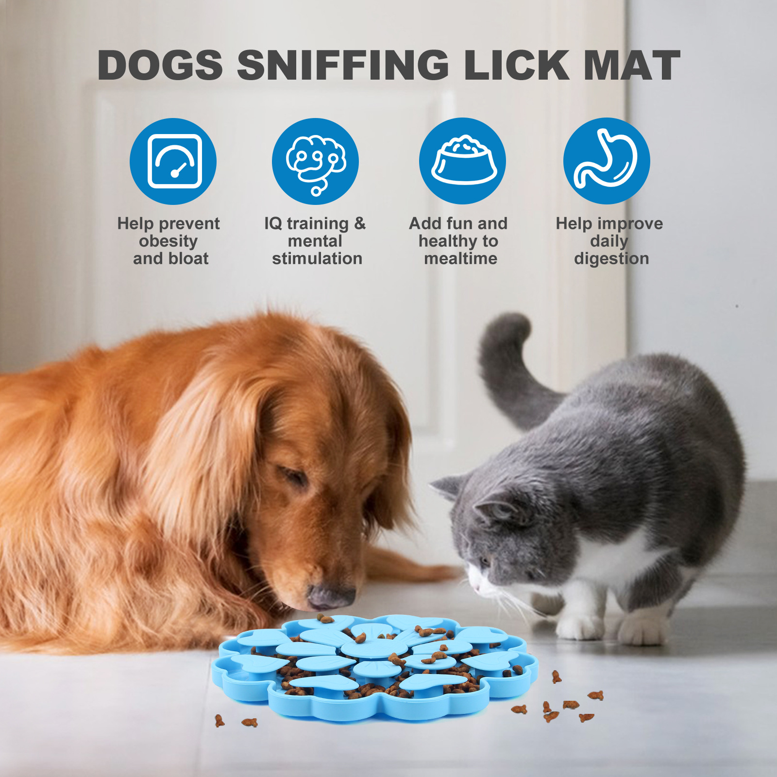 Yellow 4-in-1 Textured Silicone Pet Lick Mat & Slow Feeder - Anti-Anxiety view 3
