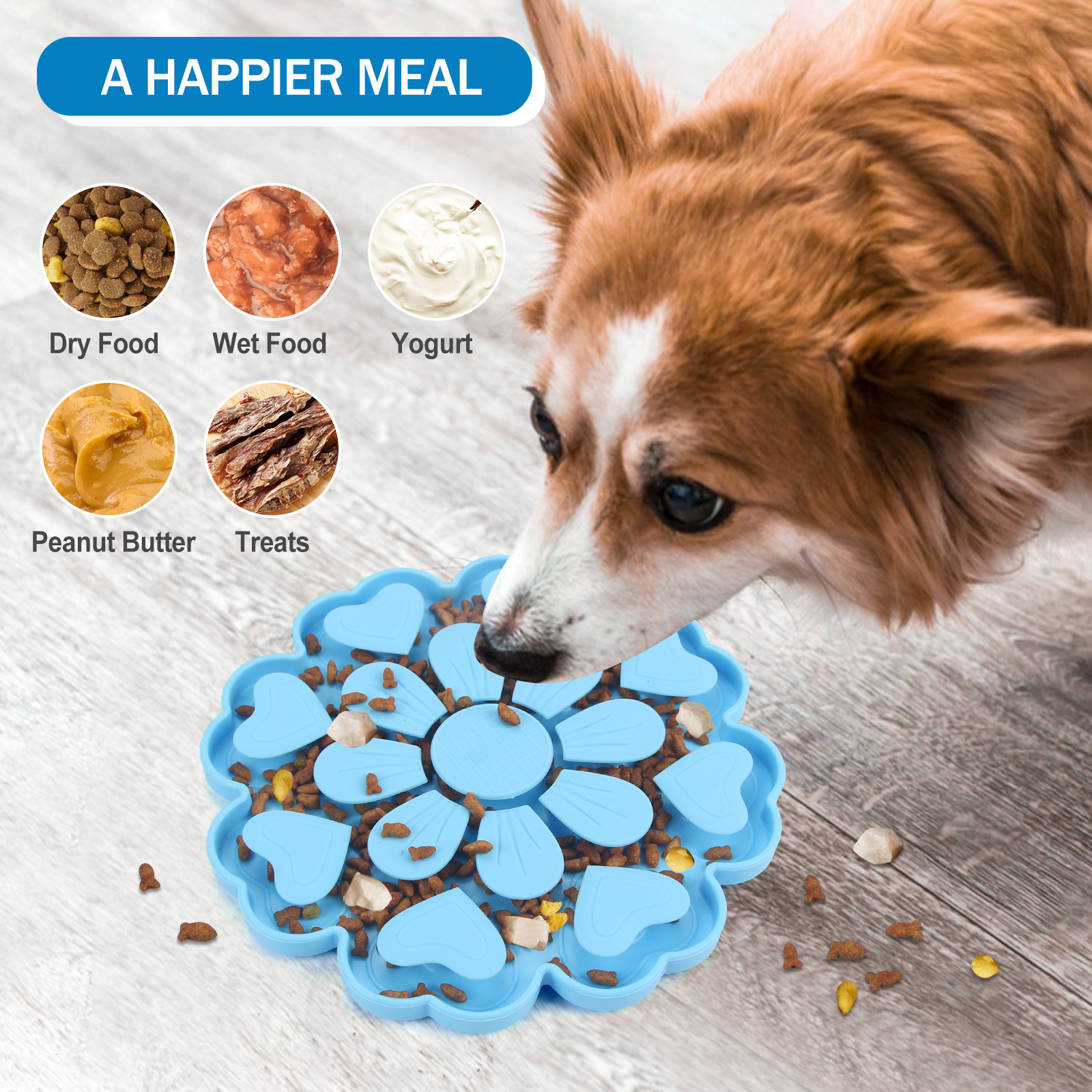 Yellow 4-in-1 Textured Silicone Pet Lick Mat & Slow Feeder - Anti-Anxiety view 4