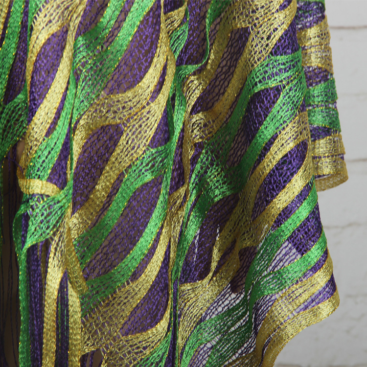 Green Boho Hollow-Out Wave Poncho Shawl with Tassel Hem - Elegant Dual-Tone view 2