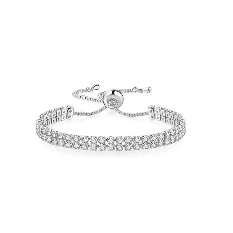 Silver High-Sparkle Cubic Zirconia Double Row Iced-Out Tennis Bracelet (5.7" — image 1