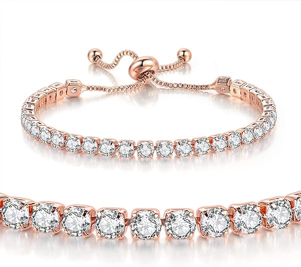 Rose Gold High-Sparkle Cubic Zirconia Single Row Iced-Out Tennis Bracelet view 3