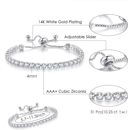 Silver High-Sparkle Cubic Zirconia Iced-Out Tennis Bracelet of Single Row & view 2