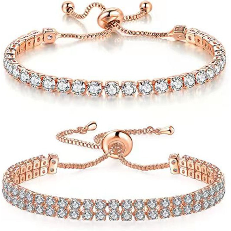 Rose Gold High-Sparkle Cubic Zirconia Iced-Out Tennis Bracelet of Single Row & — image 1