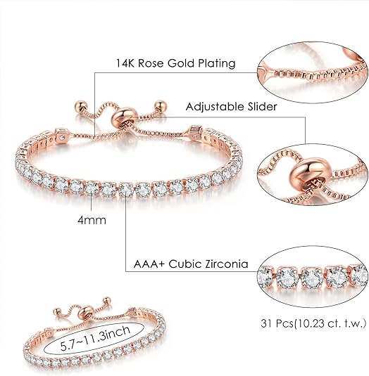 Rose Gold High-Sparkle Cubic Zirconia Iced-Out Tennis Bracelet of Single Row & view 2