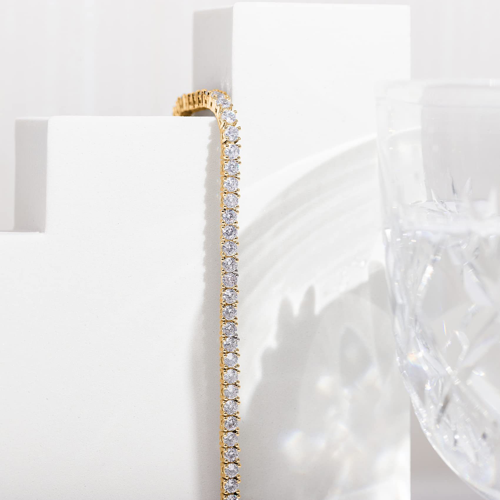 Gold 4.0mm Iced-Out Zirconia Tennis Bracelet with Secure Clasp - Classic view 2