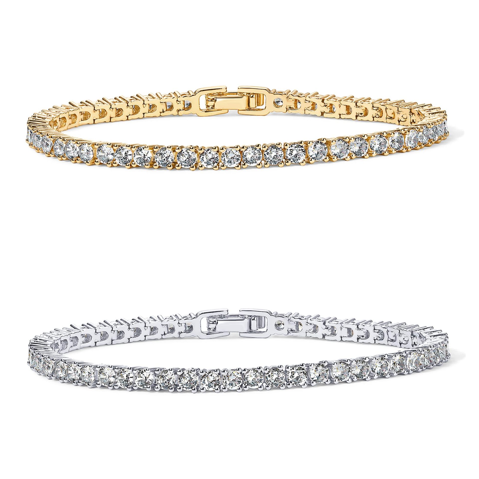 2-Pack 4.0mm Iced-Out Zirconia Tennis Bracelet with Secure Clasp (Silver and — image 1