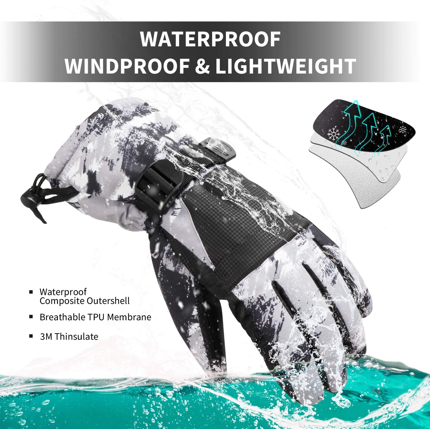 2-Pair Winter Waterproof Touchscreen Ski Gloves - Anti-Slip Thermal Mitts for view 3