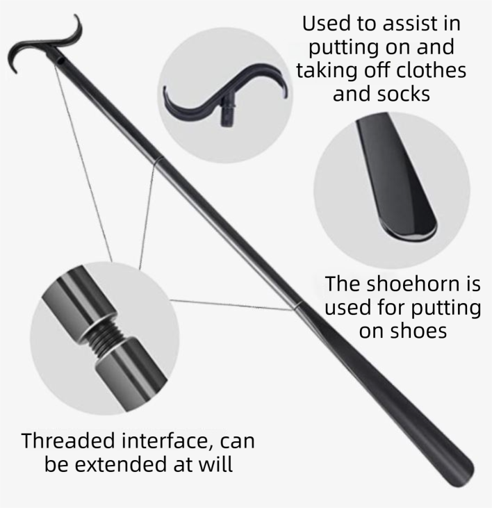 2-Pack White Portable Dressing Aid Stick & Long-Handled Shoe Horn (3-Section view 2