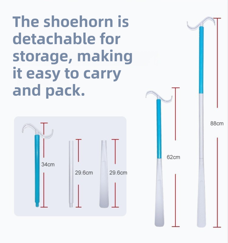 2-Pack White Portable Dressing Aid Stick & Long-Handled Shoe Horn (3-Section view 3